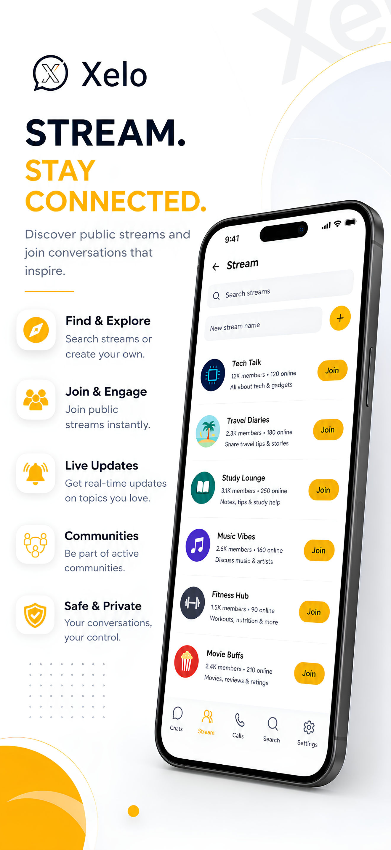 Xelo Messenger streams and communities screenshot