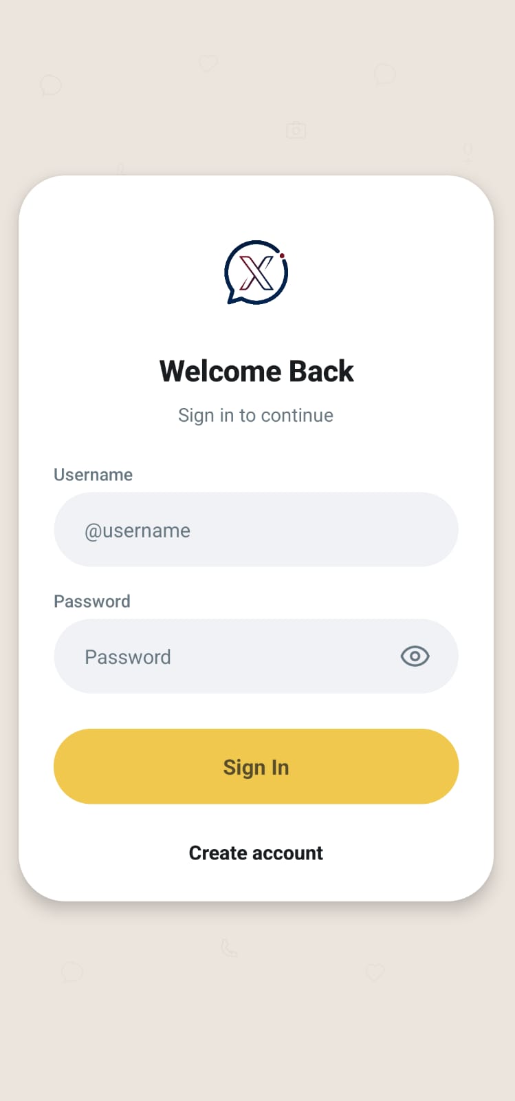 Xelo Messenger username sign in screenshot
